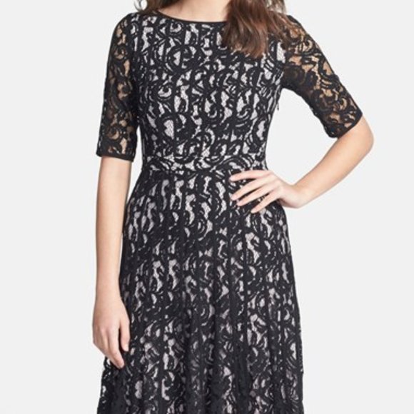 Adrianna Papell Dresses & Skirts - ADRIANNA PAPELL Black/Blush Lace Fit & Flare Dress